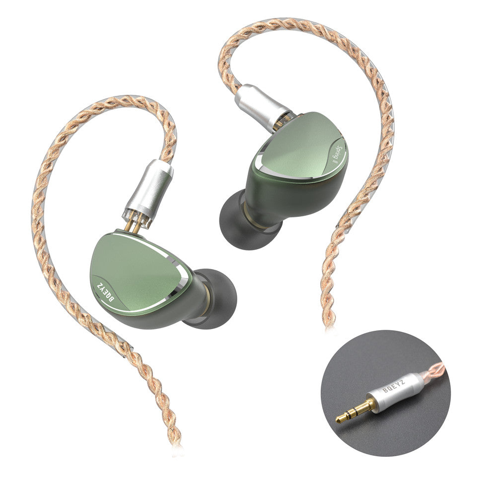 Green BQEYZ HiFi IEM Earphone Worn Style (Angle 2)