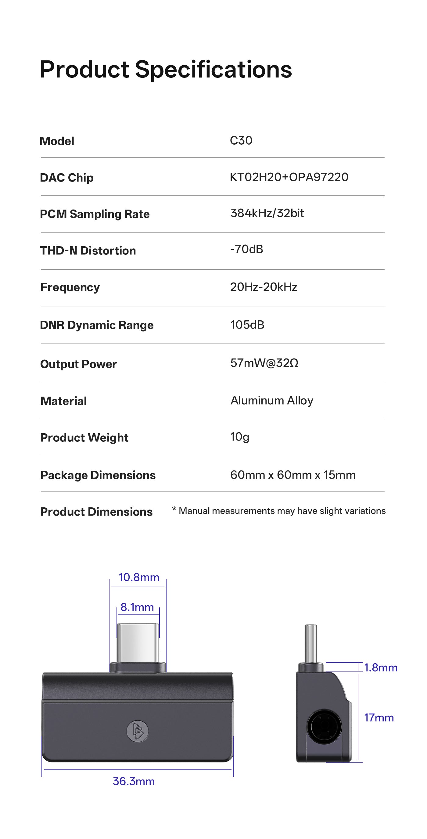 BQEYZ C30 Mini Portable IEM DAC Adapter