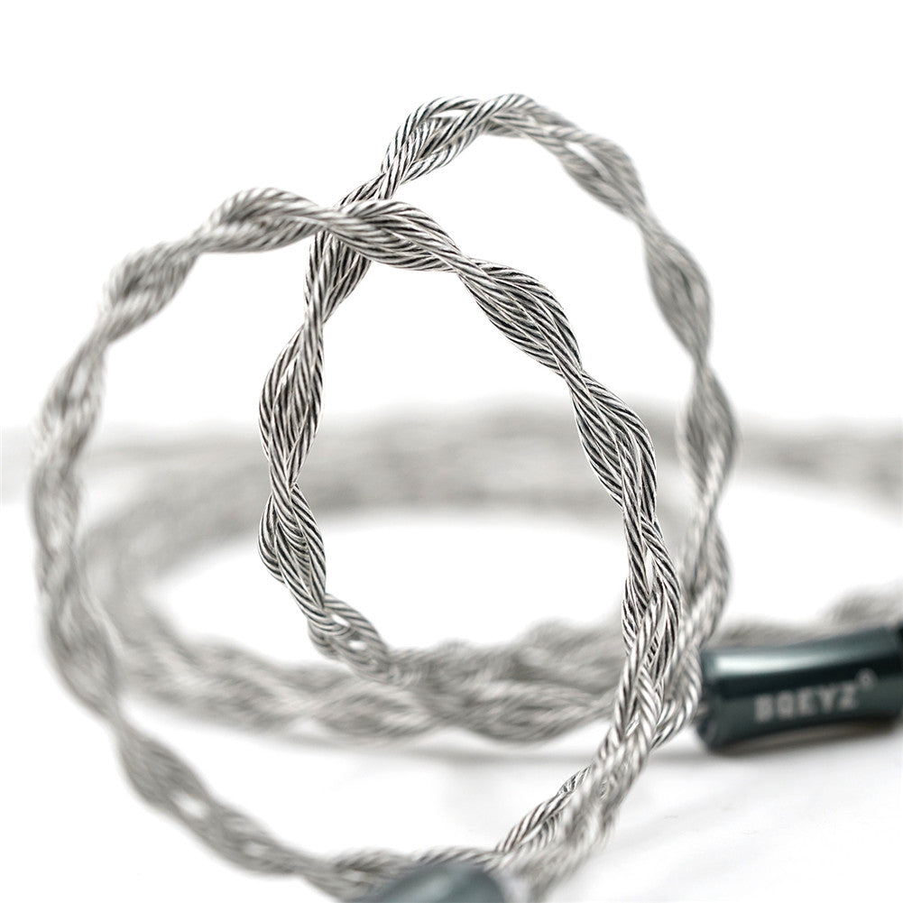 BQEYZ Silver Braided HiFi IEM Earphone Cable - Looped Design for Flexibility