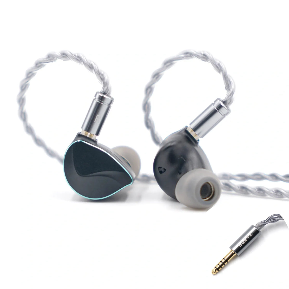 Dual BQEYZ hifi IEM earphone set in black with detachable 2-pin cable.