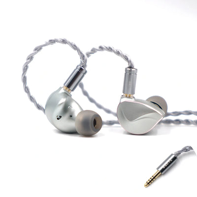 BQEYZ Winter hifi IEM earphone (Silver) with 4.4mm Pentaconn balanced cable.
